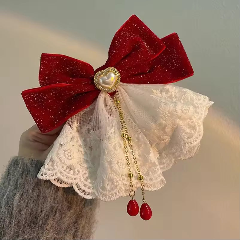 Beautiful Barrette for Woman White Lace Elegant Ribbon Bowknot Hair Clips Woman's Hair Accessories