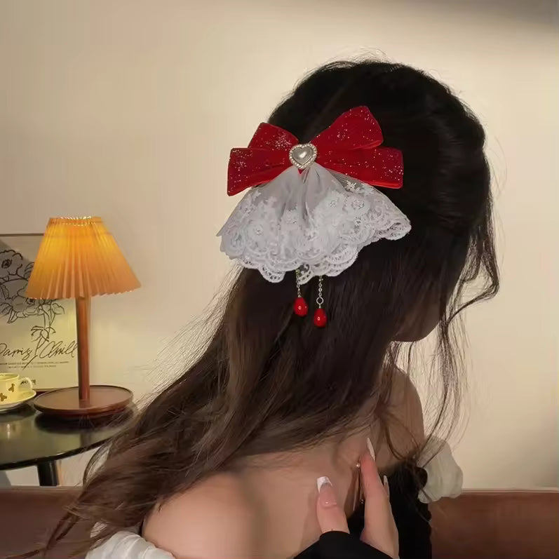 Beautiful Barrette for Woman White Lace Elegant Ribbon Bowknot Hair Clips Woman's Hair Accessories